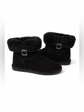 BEARPAW Women's Black Suede Sheepskin Collar Neverwet ABBY Boots 9